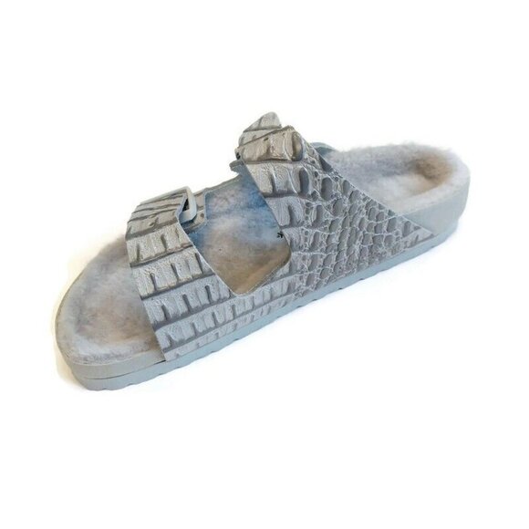 Birkenstock Womens Size 5 Arizona BS Shearling Fur Lined Sandals Croco Two Tone - Picture 4 of 10